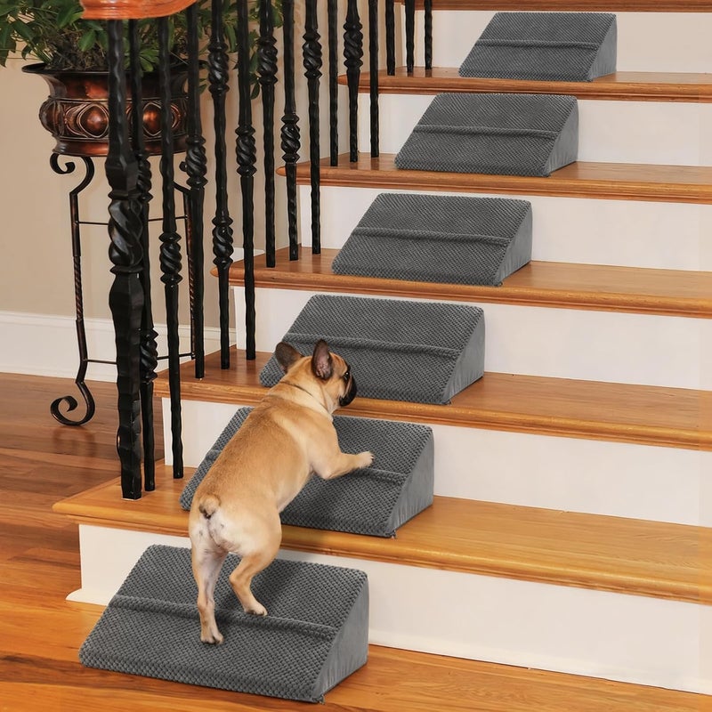 INRLKIT 40D Density Foam Dog Ramp with Anti-Slip Bump for Stairs Suits for Small Dogs Cats, Pet Ramp Steps Stairs for Staircase Indoor with Self-Sticky Pads to Fix(6Pack, Gray) - Image 1